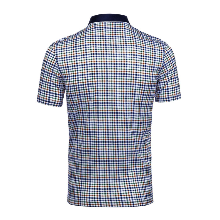 莱恩雷迪lienridy 【轻奢丝光棉面料】格子商务休闲翻领短袖男式t恤