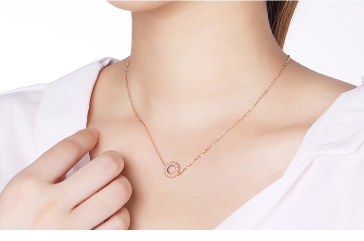 珂兰18k玫瑰金项链女foeverlove字母圆环吊坠套链彩金锁骨链挂坠项坠