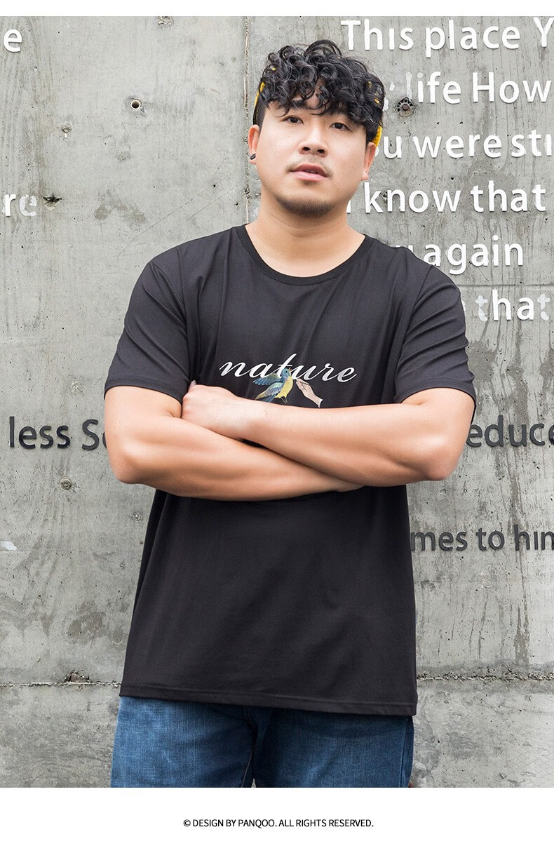 宽松大码男装夏季新款加肥圆领夏上衣胖子短袖 绛紫 2xl(170-190斤)