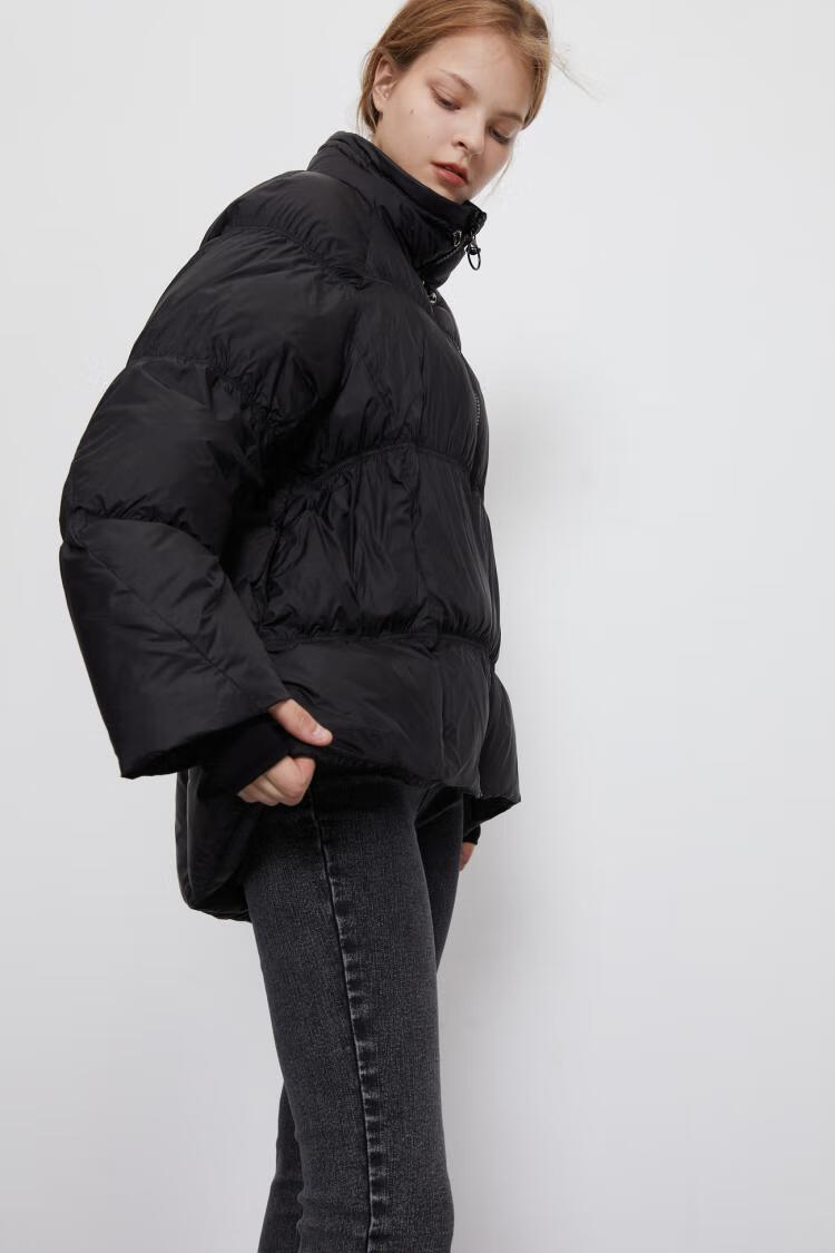 urban revivo ur休闲高领白鸭绒拼接宽松羽绒服wg48s1kn2002 正黑 l