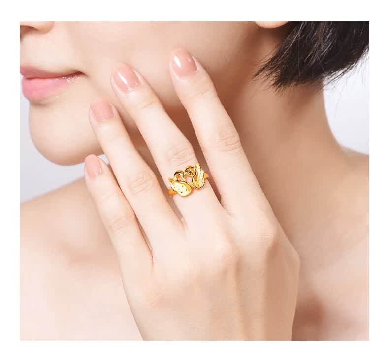 航民首饰 黄金戒指天鹅爱心999足金女戒活口正品xyh0137工费100元/件