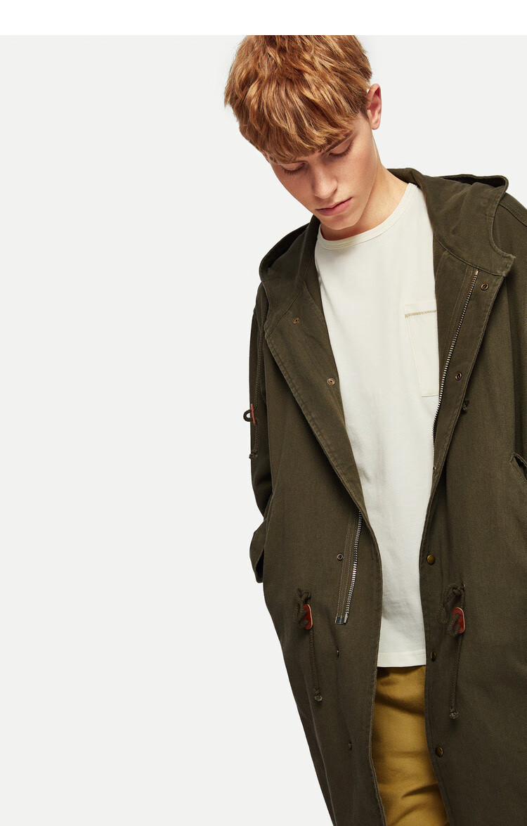 urbanrevivour男装成熟风纽扣饰帽领中长外套ml05r1ln2000风衣藏青s