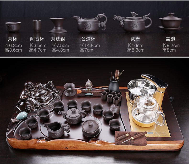 茶台茶海茶道全自动玻璃茶壶电磁炉四合一 20立体佛盘 博彩汝窑茶具