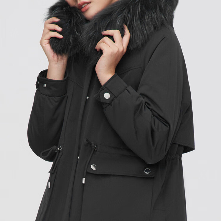 波司登bosideng 【大毛领】女式休闲可脱卸内胆派克连帽貉子毛领羽绒