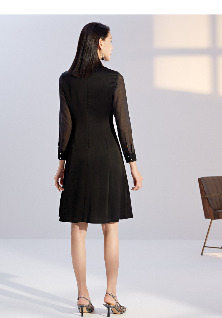 娜尔思naersi 春装连衣裙女礼服连衣裙长袖通勤a字裙显瘦裙子 黑色 xl