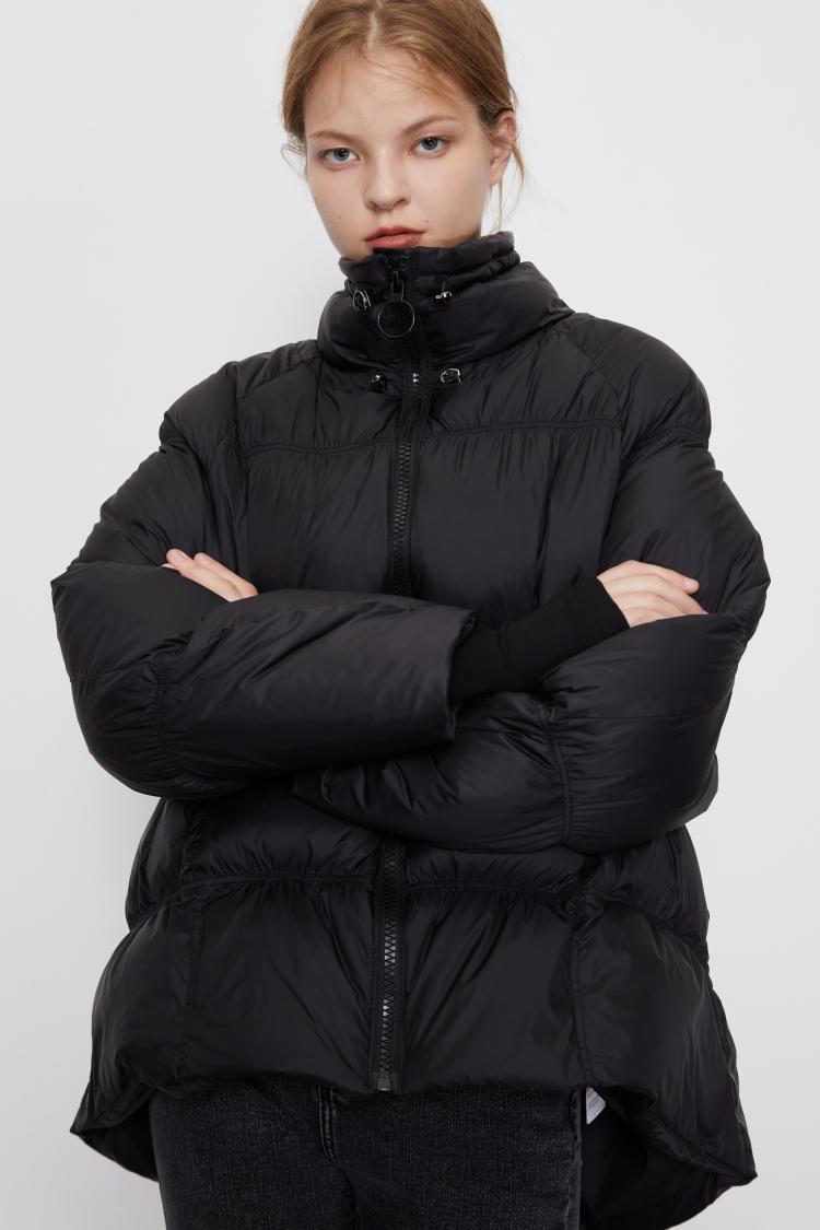 urban revivo ur休闲高领白鸭绒拼接宽松羽绒服wg48s1kn2002 正黑 l