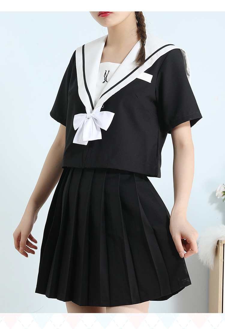 asobio 【jk制服3*】新款弓之矢短袖 领结 滑扣黑色短裙套装女夏