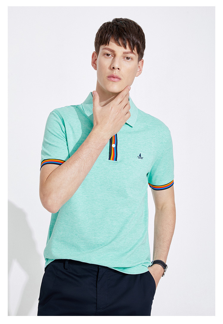 纳维凯尔navigare 100%意大利小帆船 21春夏新款彩虹条门襟短polo衫