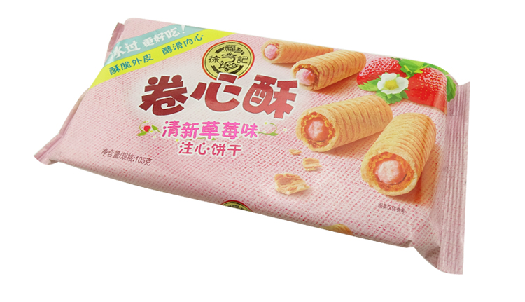 徐福记 卷心酥 草莓奶油芝士味105g袋装夹心卷饼干点心 蛋卷儿童零食