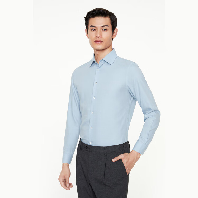 九牧王joeone 【dp免烫】男装正装长袖衬衫男易打理轻奢提花衬衣男 灰