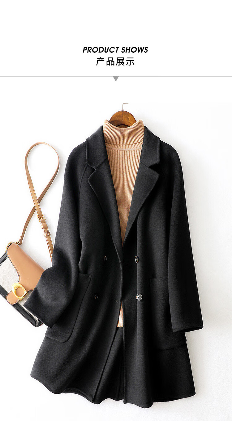 双排扣外套】2022冬新款时尚简约百搭宽松双面呢大衣毛呢大衣 灰咖色