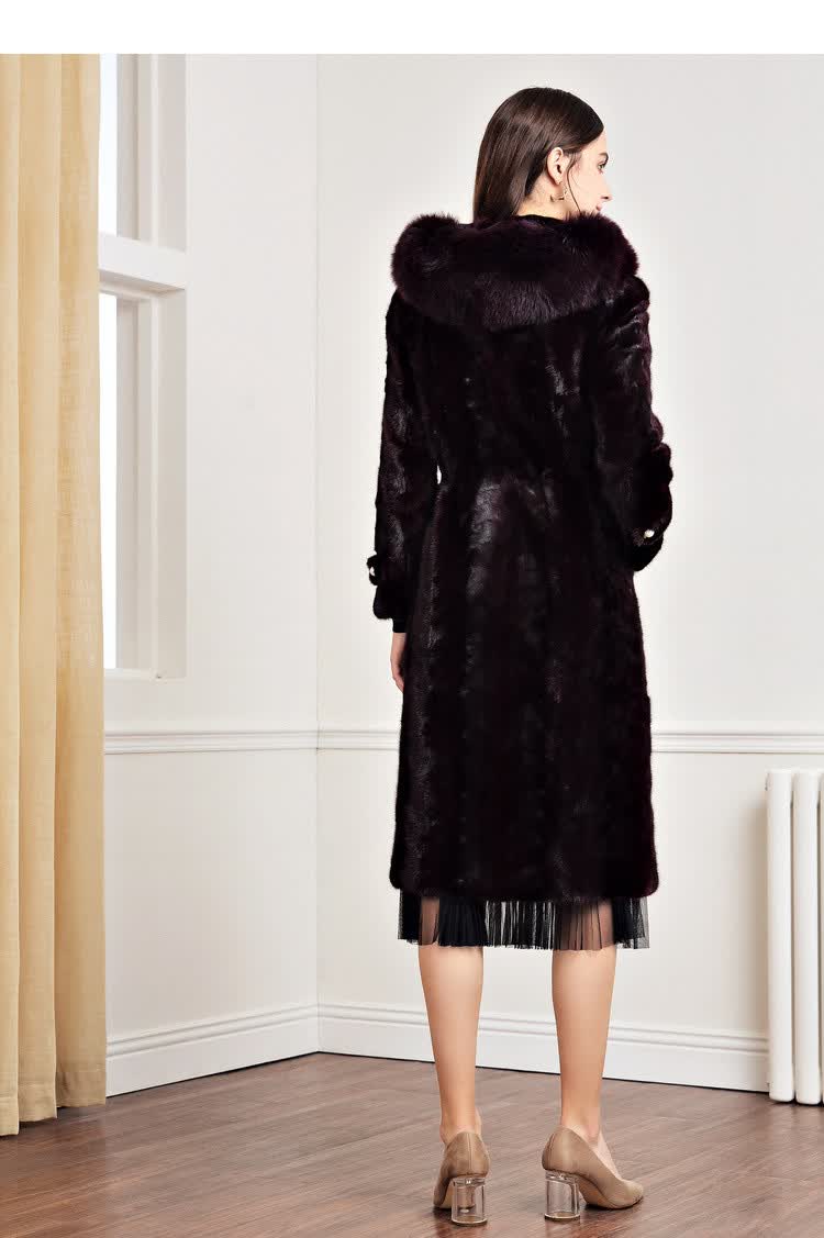 娜尔思naersi 冬装过膝长款连帽裘皮收腰显瘦保暖水貂皮草 暗红色 2xl