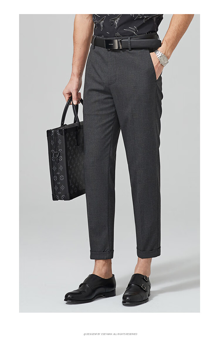 逸阳ese-y 21秋新品裤子男九分韩版西裤休闲直筒烟管裤男士休闲裤 灰