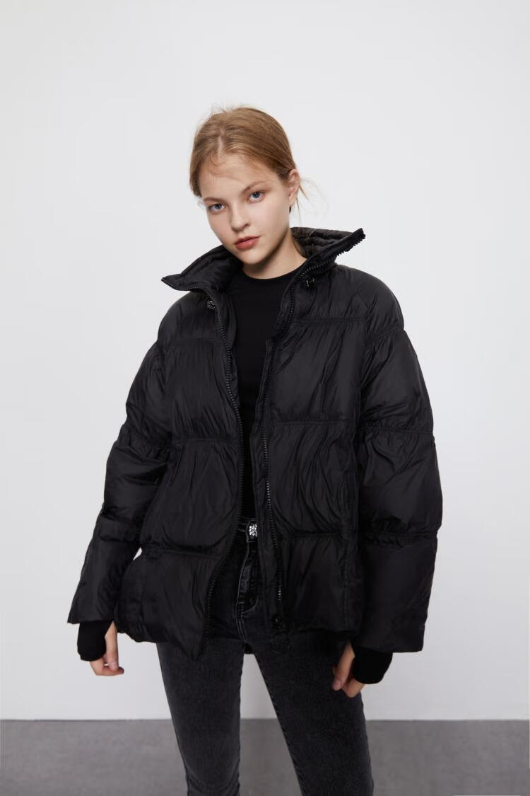 urban revivo ur休闲高领白鸭绒拼接宽松羽绒服wg48s1kn2002 正黑 l