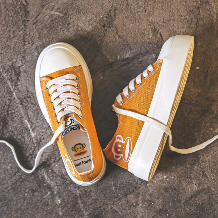 大嘴猴paulfrank帆布鞋女2022年新款春季板鞋布鞋ins潮球鞋休闲鞋姜黄