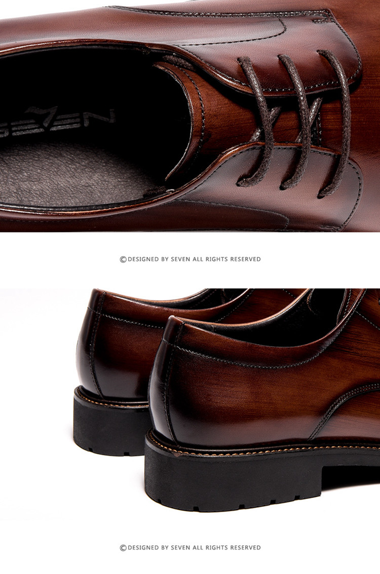 柒牌2021新品舒适真皮皮鞋男士系带深口复古商务正装鞋 卡其 41
