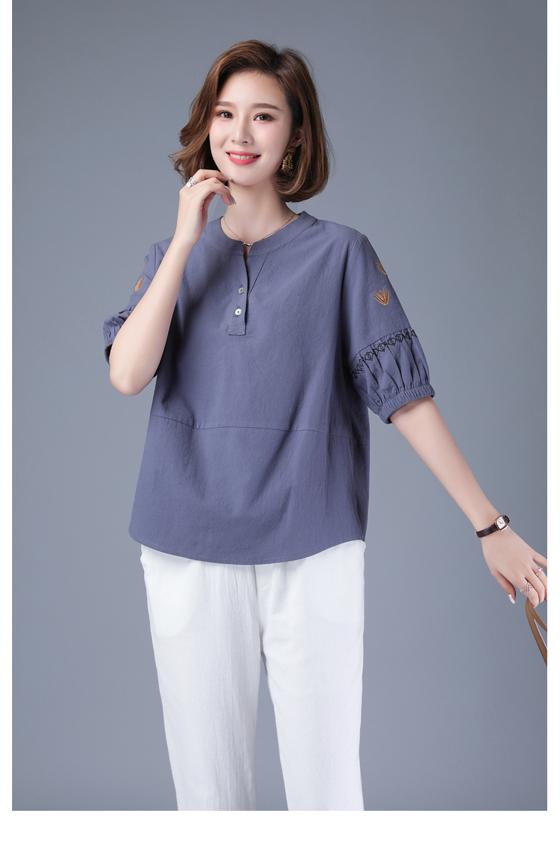 浅恋妈妈装夏装大码纯棉t恤中年女装短袖上衣中老年夏天棉的衣服两件