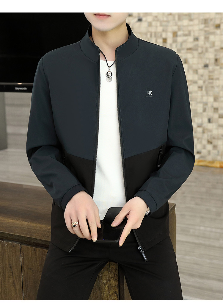 满速muszoom 【撞色拼接】2021春装男士夹克立领帅气上衣外套商务时尚