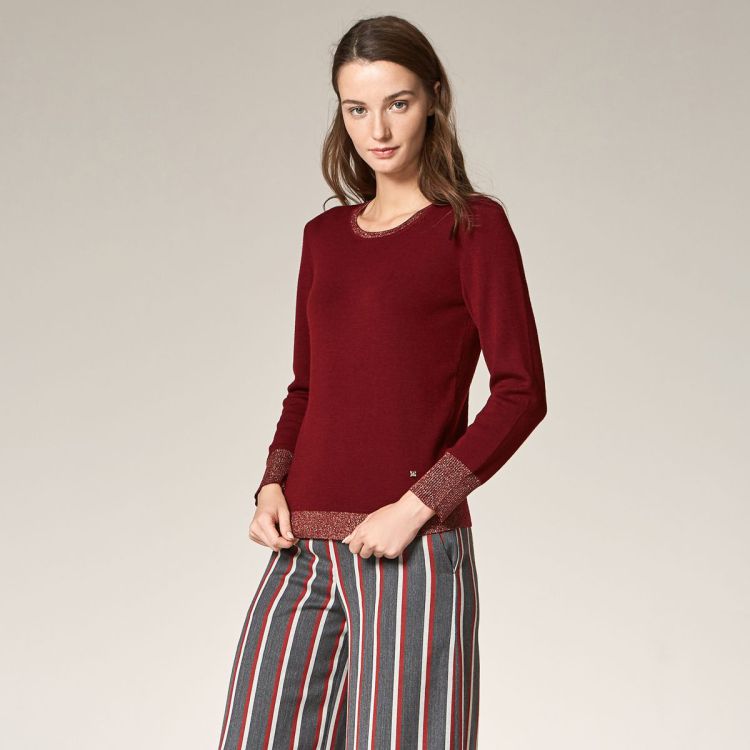 音儿yiner圆领休闲长袖羊毛衫针织衫酒红色38