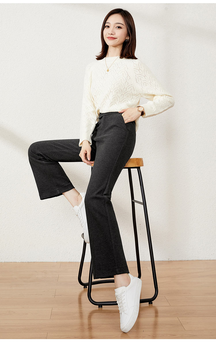 逸阳ese-y 休闲裤女宽松喇叭裤女显瘦九分微喇裤女裤子女 深灰色 29