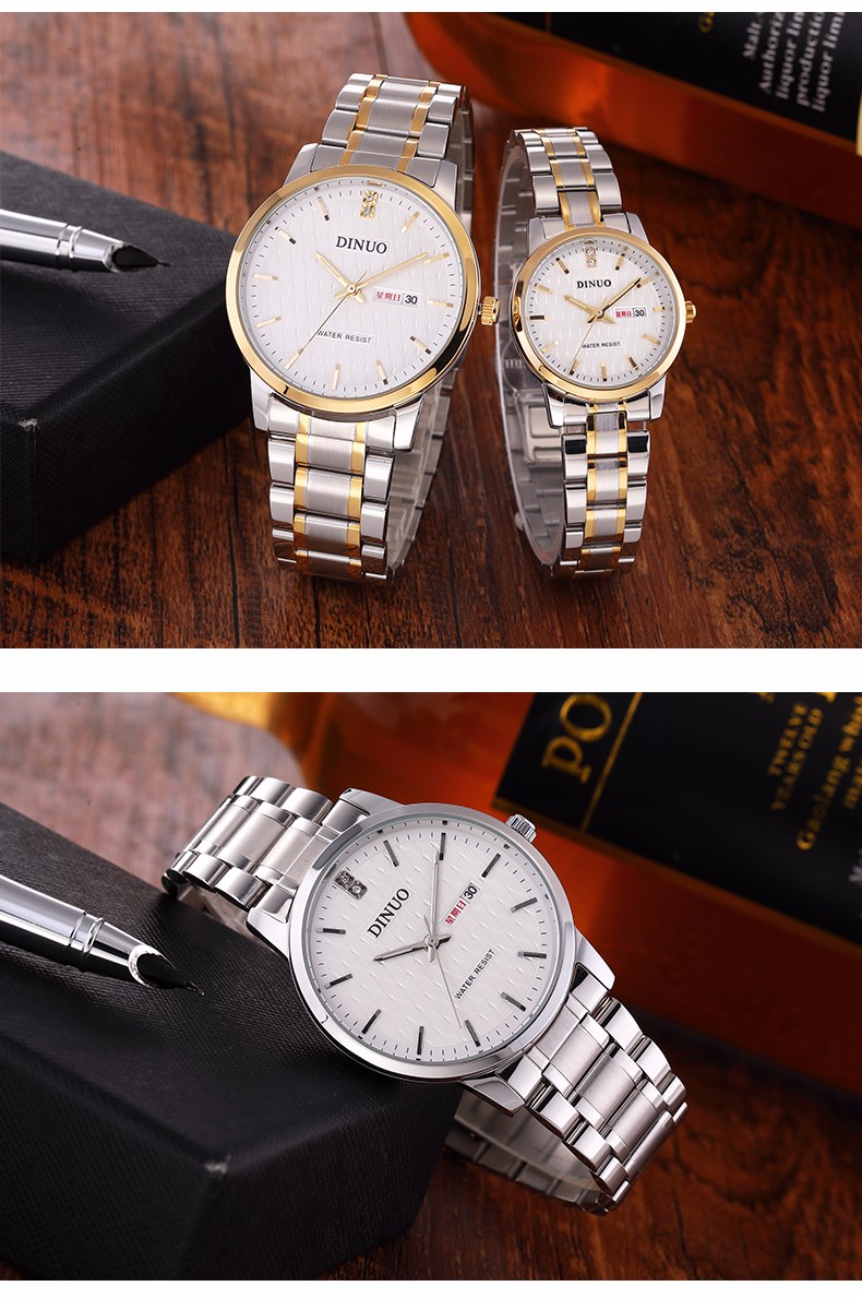 谛诺dinuo手表男表精钢夜光双日历休闲时尚石英表男士腕表中老年手表