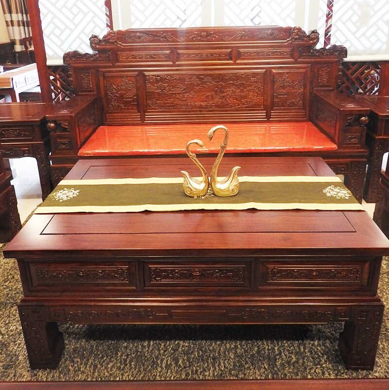 榆木沙发实木沙发组合六件套财源滚滚雕花宫廷沙发客厅中式明清古典