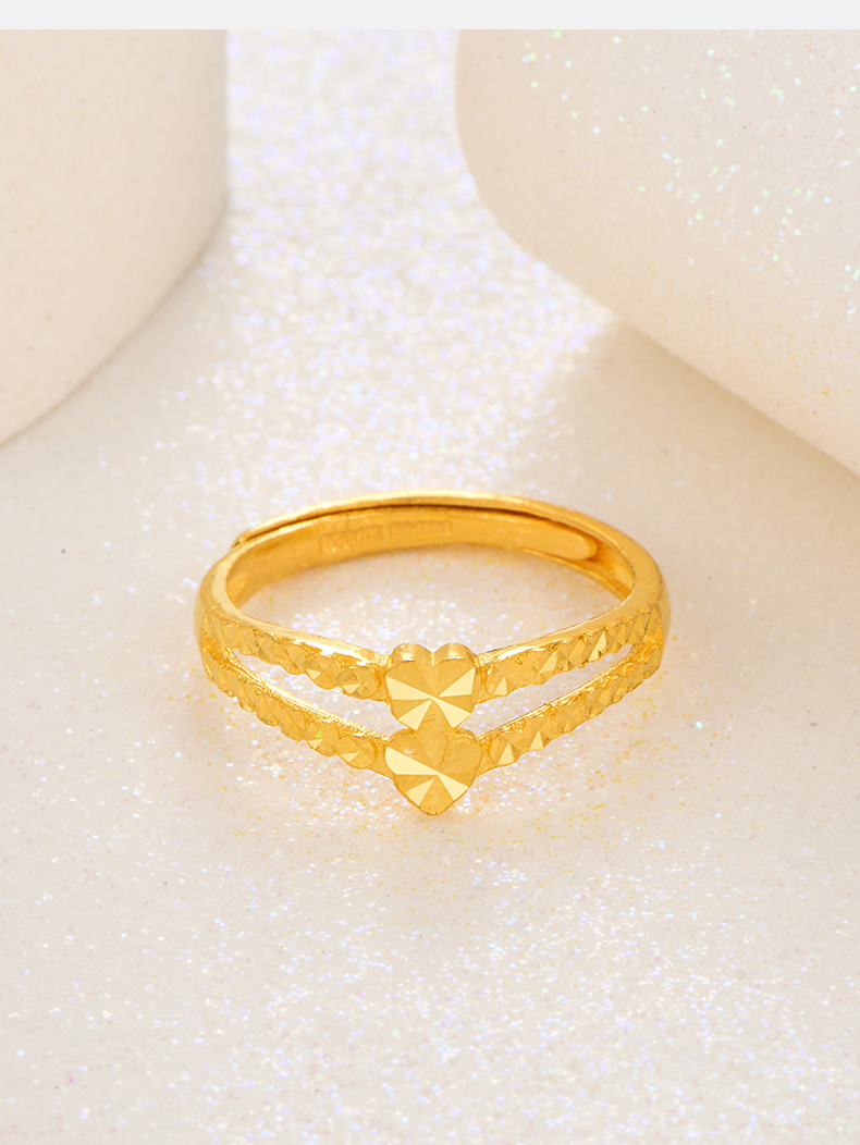 赛菲尔珠宝 无焊料黄金戒指女款 心有灵犀活口戒指足金999.