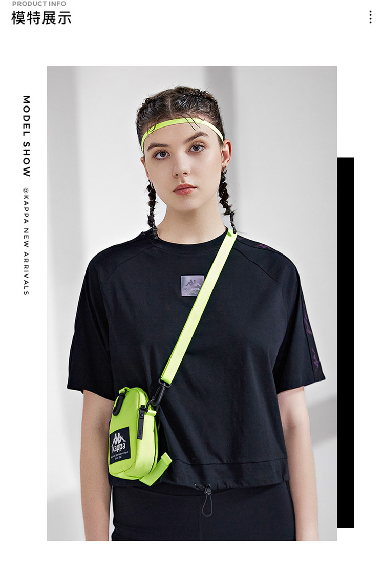 卡帕kappa kappa 运动百搭 女款插肩袖大logo运动短袖t恤 黑色/blk s