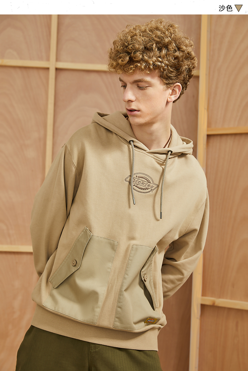 绣花口袋设计连帽套头上衣男士春夏季休闲长袖卫衣男dk009447黑色l