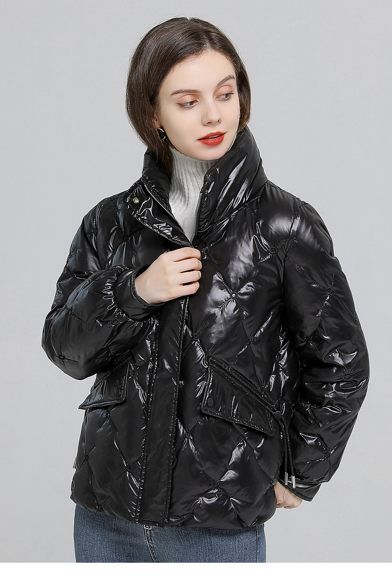 高梵女装羽绒服女2021年秋冬季新款亮面反季羽绒服短款立领白鸭绒羽绒
