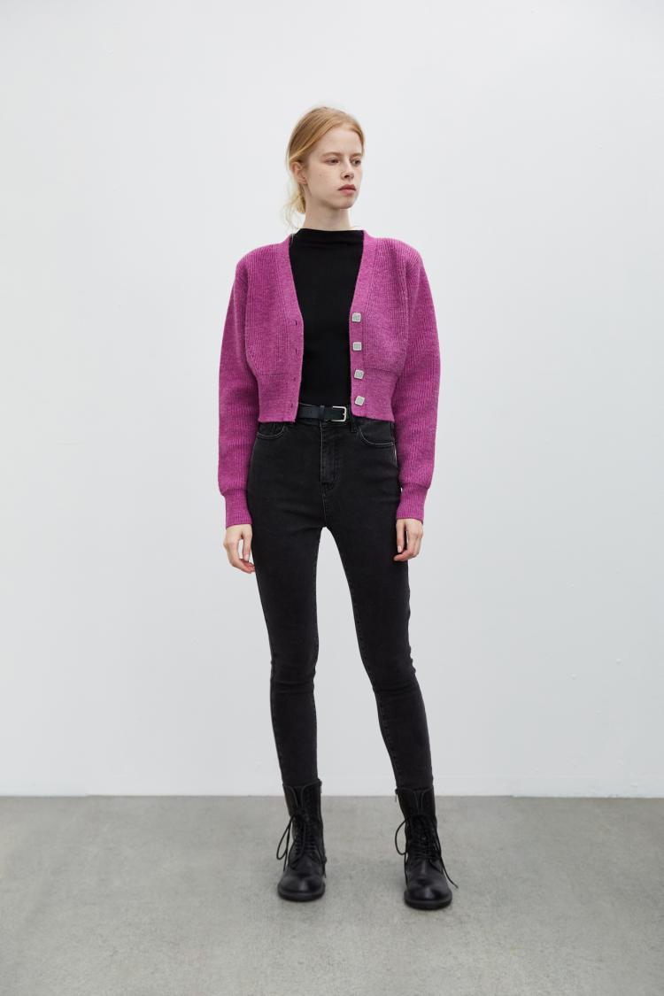 urban revivo ur时尚休闲宽松v领针织开衫yv43s9dn2002针织衫 紫罗兰