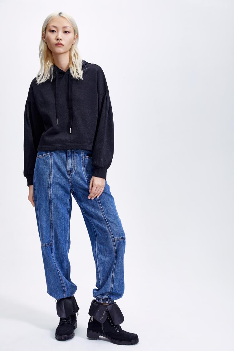 urban revivo ur时尚活泼休闲帽领卫衣yv02r4oe2000 黑灰色荧光 s