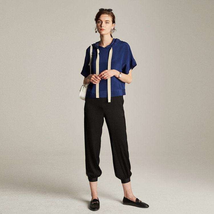 帕罗paluopo 【28姆米重磅真丝】新品连帽减龄宽松休闲重磅真丝衬衫