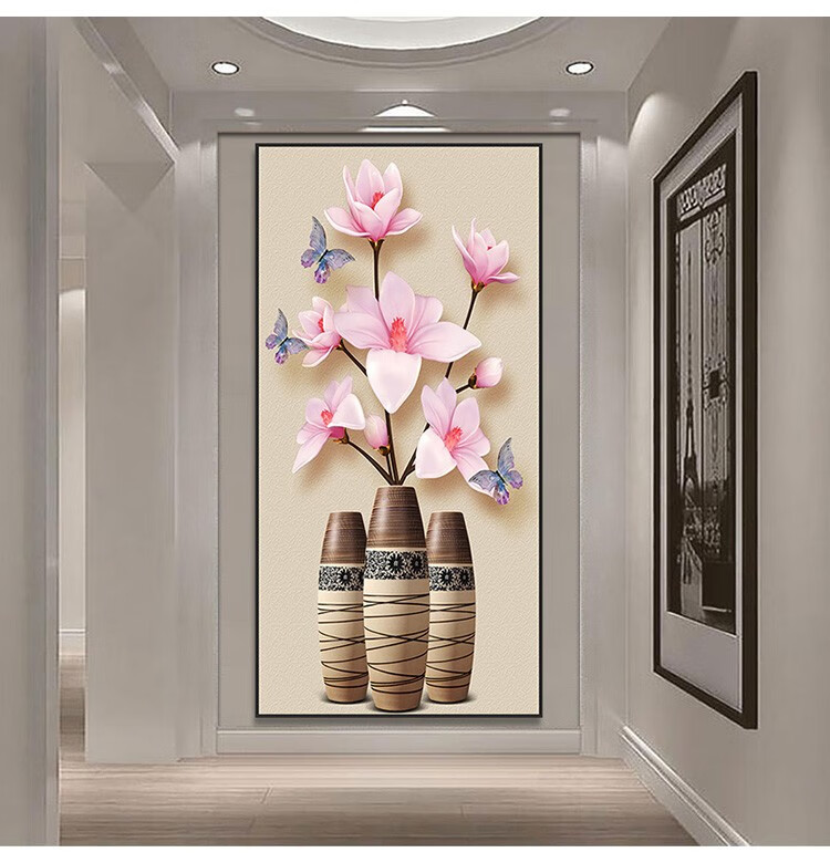 墨派玄关装饰画竖版走廊过道新中式轻奢晶瓷画现代简约客厅沙发背景墙