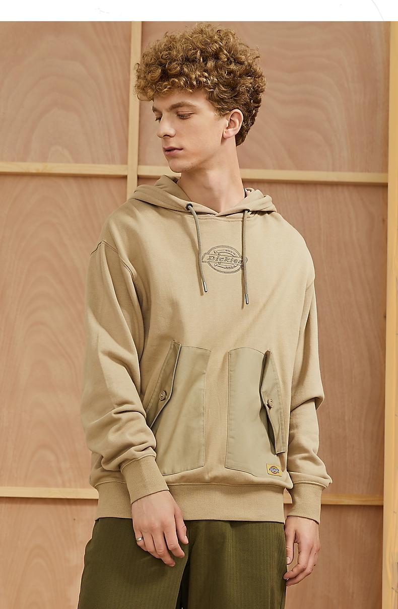 绣花口袋设计连帽套头上衣男士春夏季休闲长袖卫衣男dk009447黑色l