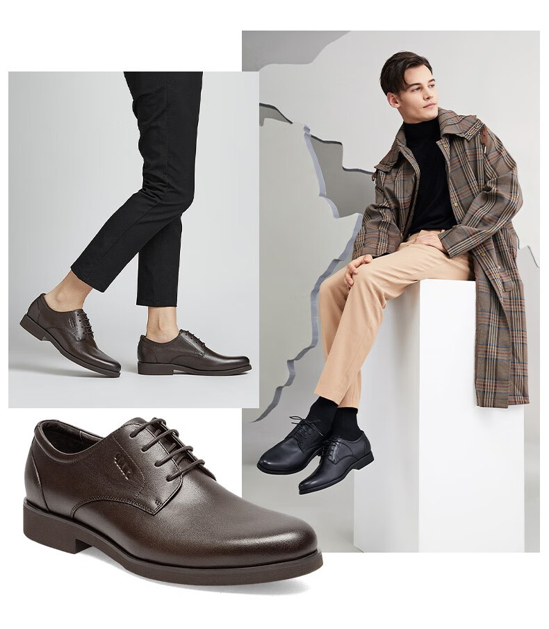 skap圣伽步2021秋季新款牛皮革商务正装德比鞋男士皮鞋a2c01cm1a黑色