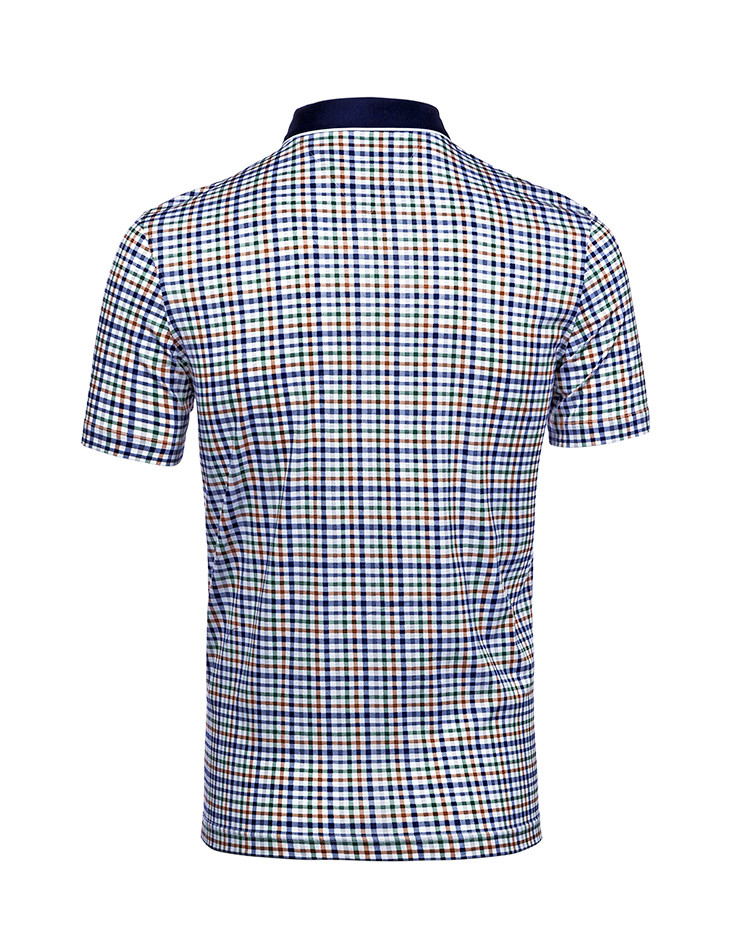 莱恩雷迪lienridy 【轻奢丝光棉面料】格子商务休闲翻领短袖男式t恤