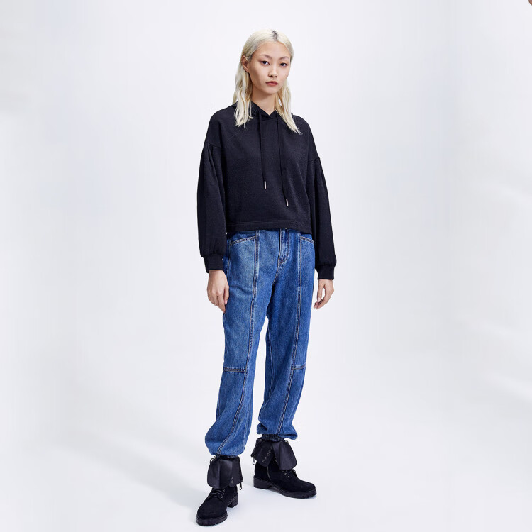 urban revivo ur时尚活泼休闲帽领卫衣yv02r4oe2000 黑灰色荧光 s