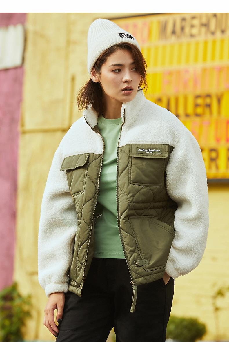 dickies棉服多口袋拼接加厚外套春夏女士羊羔绒夹棉夹克棉服女dk
