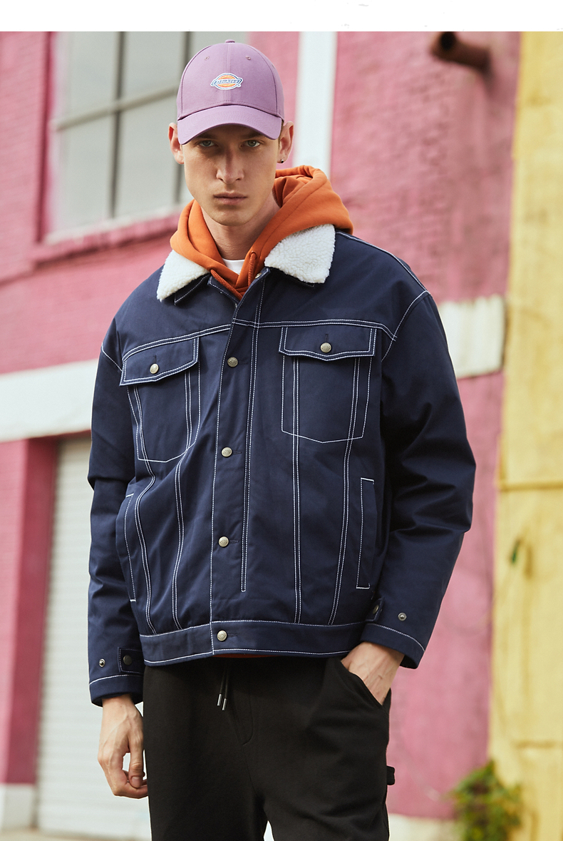 dickies羽绒服羊羔绒拼接羽绒夹克21秋冬男士充绒厚外套羽绒服男dk