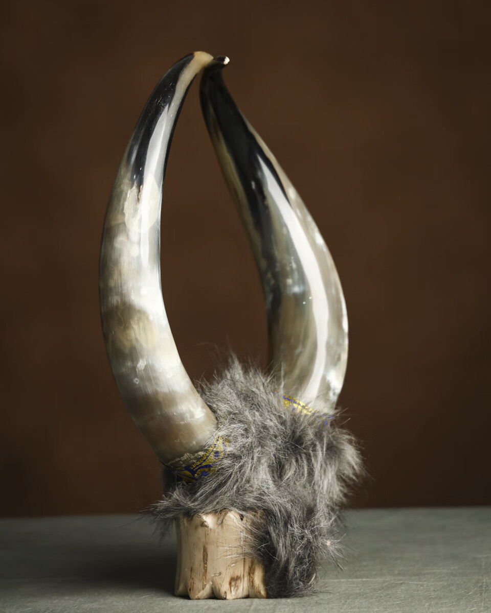 编号:sy61珍稀牛角对角镇宅摆件