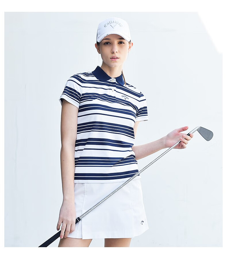 callaway卡拉威高尔夫服装女士翻领t恤polo衫运动短袖横条纹舒适短袖