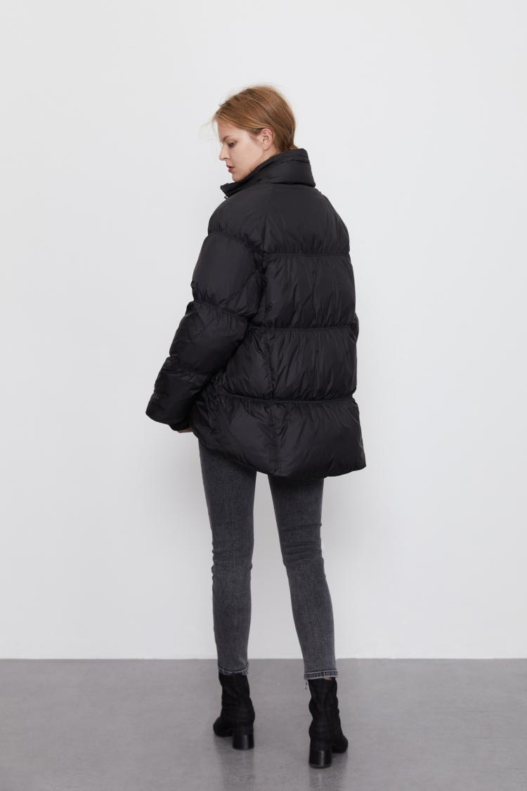 urban revivo ur休闲高领白鸭绒拼接宽松羽绒服wg48s1kn2002 正黑 l