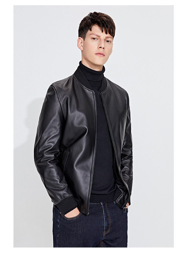 纳维凯尔navigare 意大利小帆船 秋季新款防风顺滑棒球领休闲男士皮衣