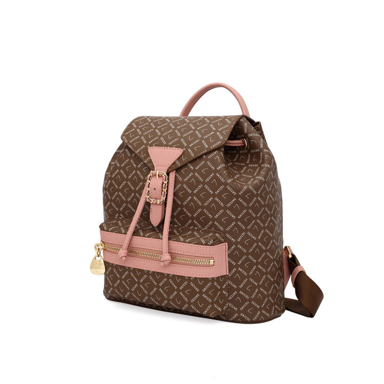 沙驰satchi 【甄选礼物】女款双肩包经典pvc配皮休闲背包大容量