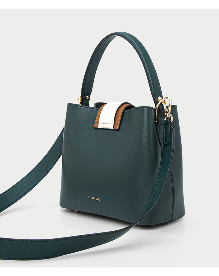 红谷hongu女包手提包单肩包水桶包斜挎包宽肩带包包纯白均码