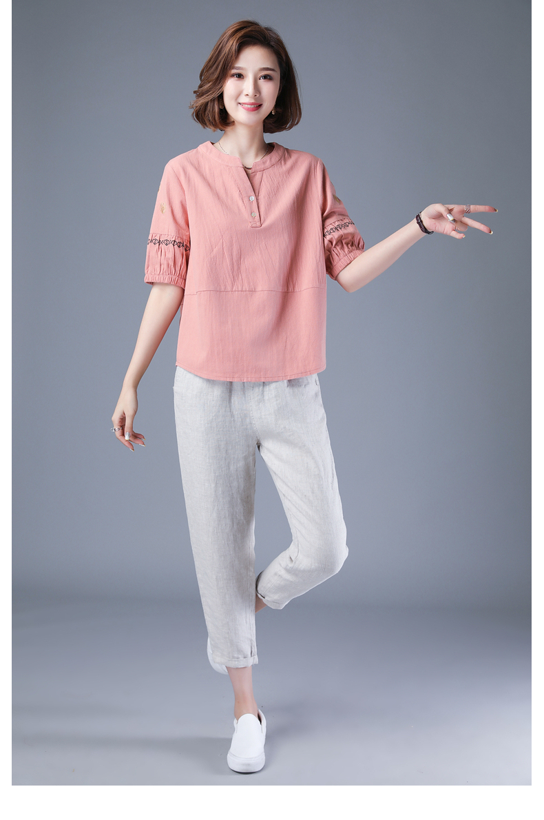 浅恋妈妈装夏装大码纯棉t恤中年女装短袖上衣中老年夏天棉的衣服两件