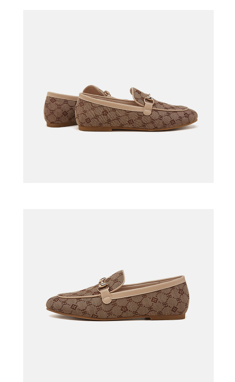 hr 赫莲娜休闲鞋2021新款印花透气女鞋舒适百搭低帮乐福鞋单鞋 咖色