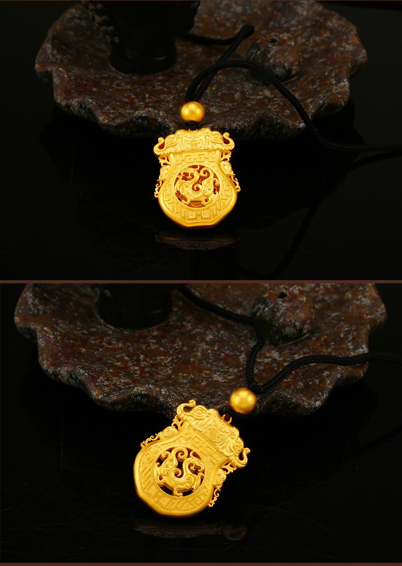 金龙珠宝黄金吊坠男款999足金古法传承福字螭龙项链gn207d约20克定制