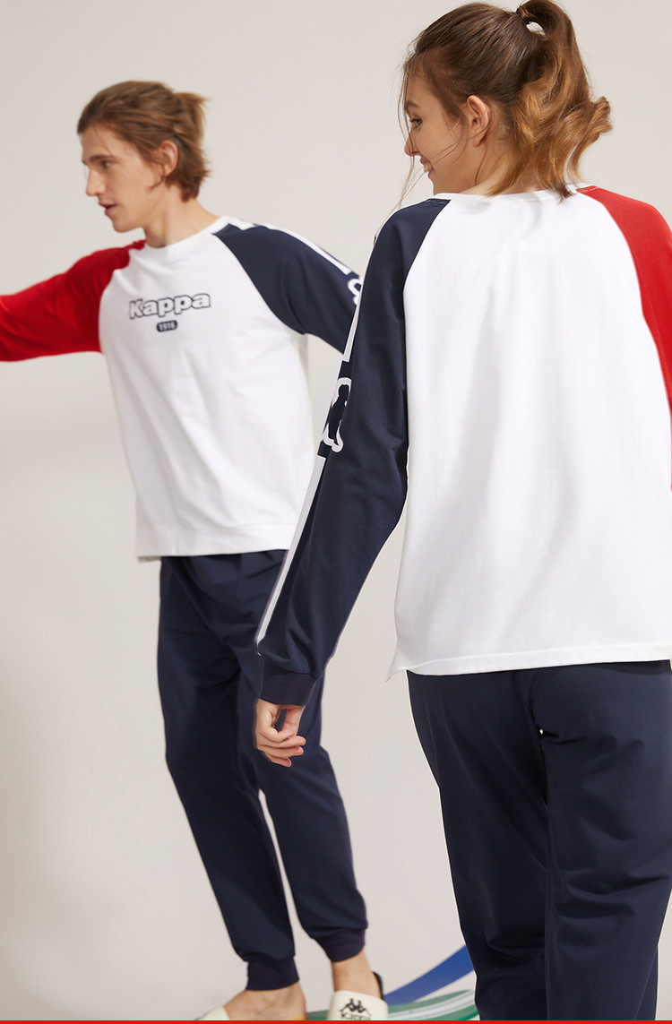 卡帕kappa 21年运动舒适可外穿撞色女士睡衣家居服套装女 红白蓝 l